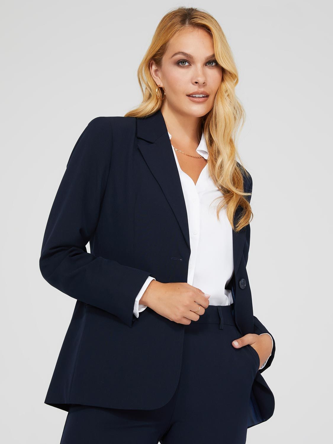 One-Button Blazer With Front Welt Pockets sold by Suzy Shier product image thumbnail 2