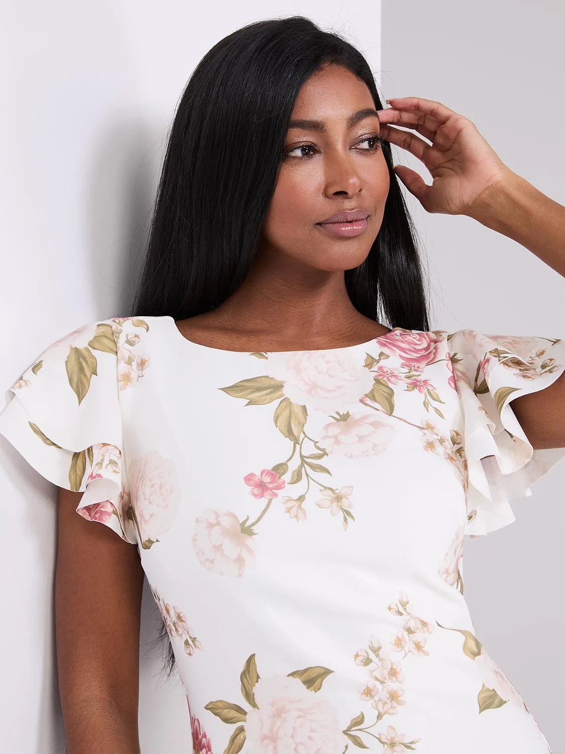 Floral Print Flutter Sleeve Scuba Dress sold by Suzy Shier product image thumbnail 3