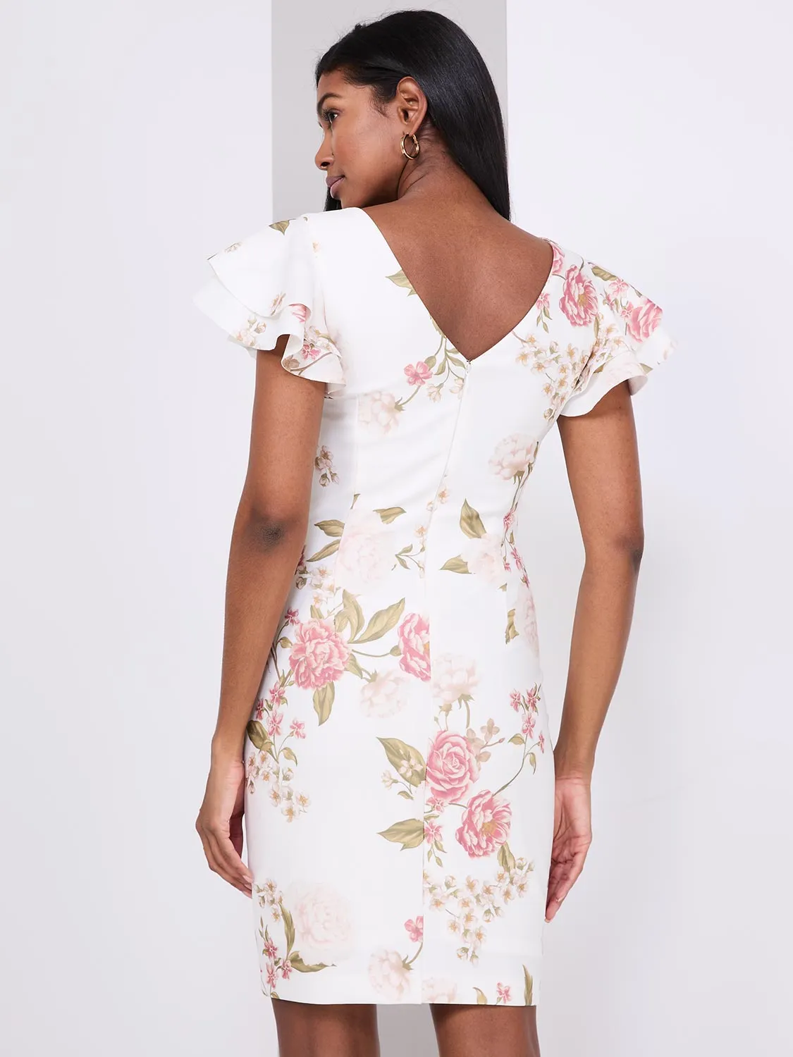 Floral Print Flutter Sleeve Scuba Dress sold by Suzy Shier product image thumbnail 5