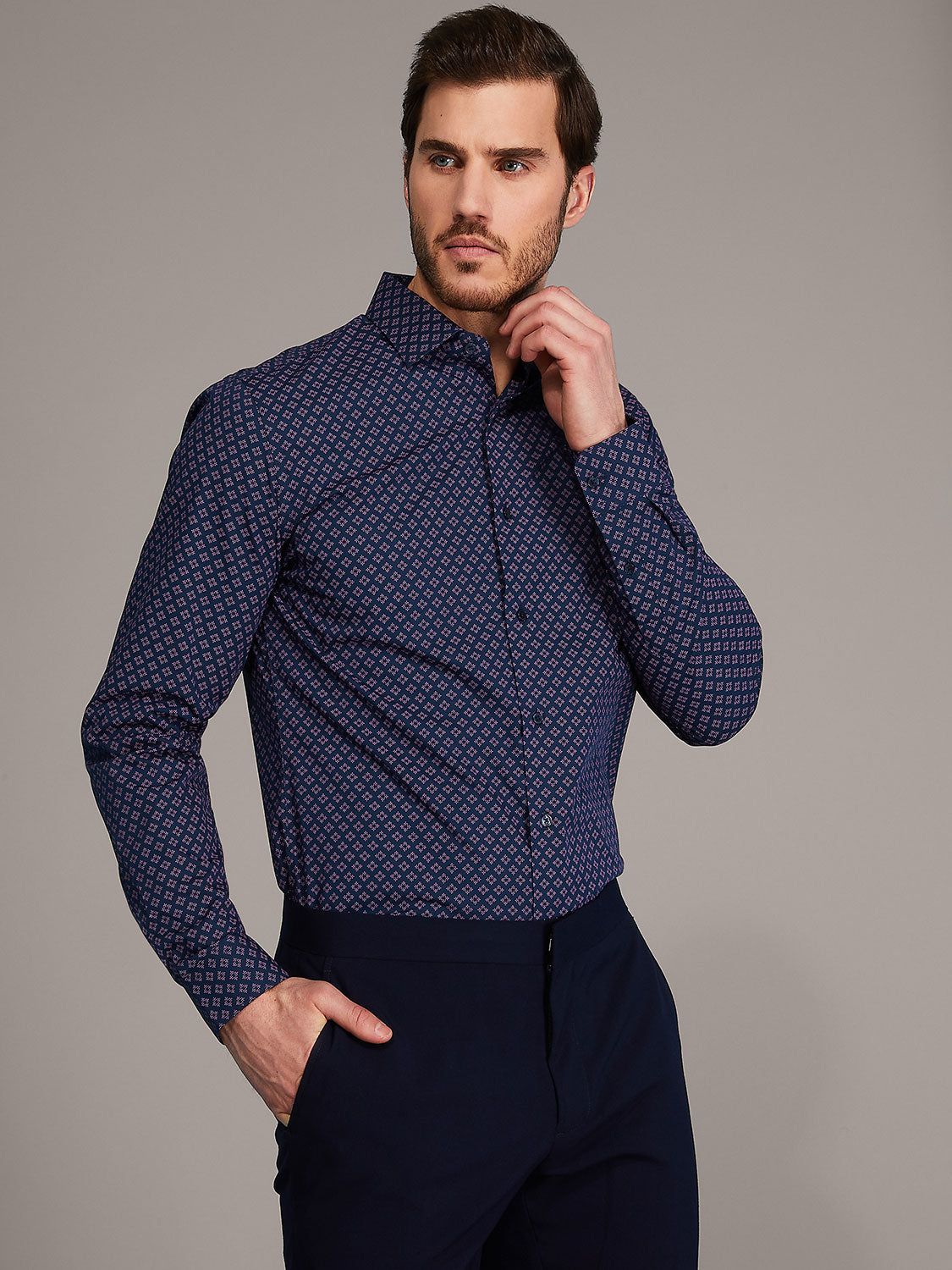 Micro Polka Dot Printed Slim Fit Dress Shirt sold by Suzy Shier