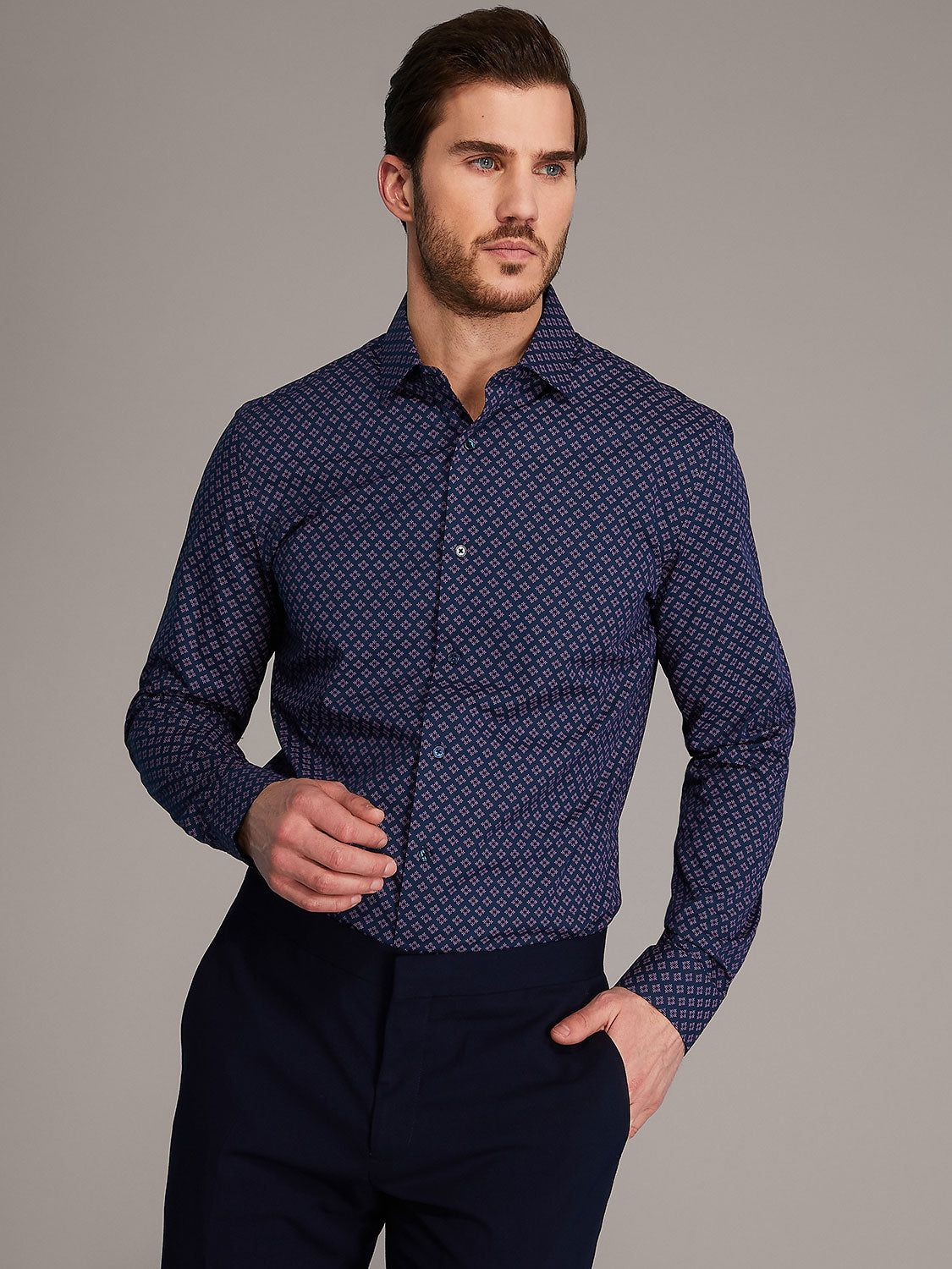 Micro Polka Dot Printed Slim Fit Dress Shirt sold by Suzy Shier product image thumbnail 4