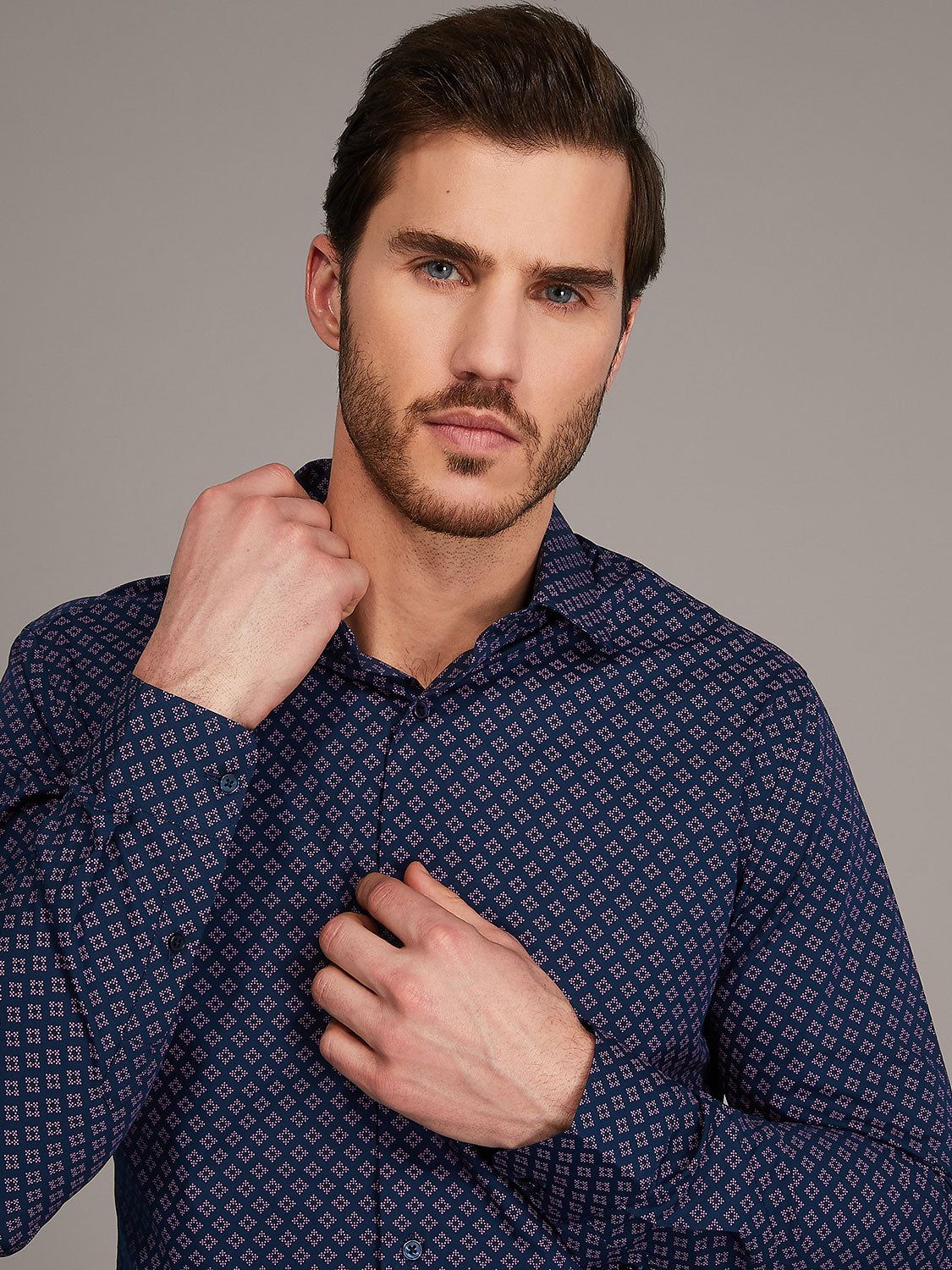 Micro Polka Dot Printed Slim Fit Dress Shirt sold by Suzy Shier product image thumbnail 3