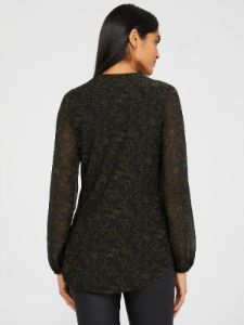 Long Chiffon Floral Print Top With Front Keyhole sold by Suzy Shier
