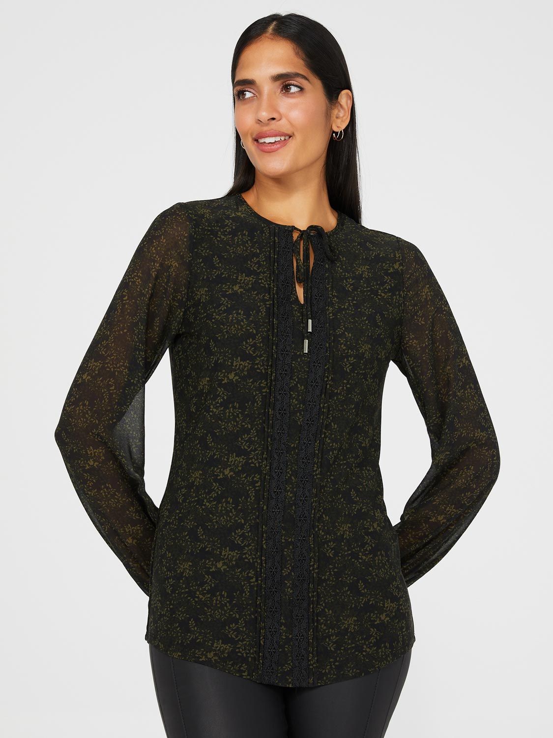 Long Chiffon Floral Print Top With Front Keyhole sold by Suzy Shier product image thumbnail 3