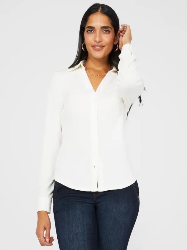 Split Neck Long Sleeve Button-Down Blouse sold by Suzy Shier