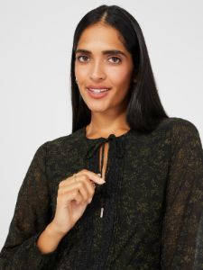 Long Chiffon Floral Print Top With Front Keyhole sold by Suzy Shier