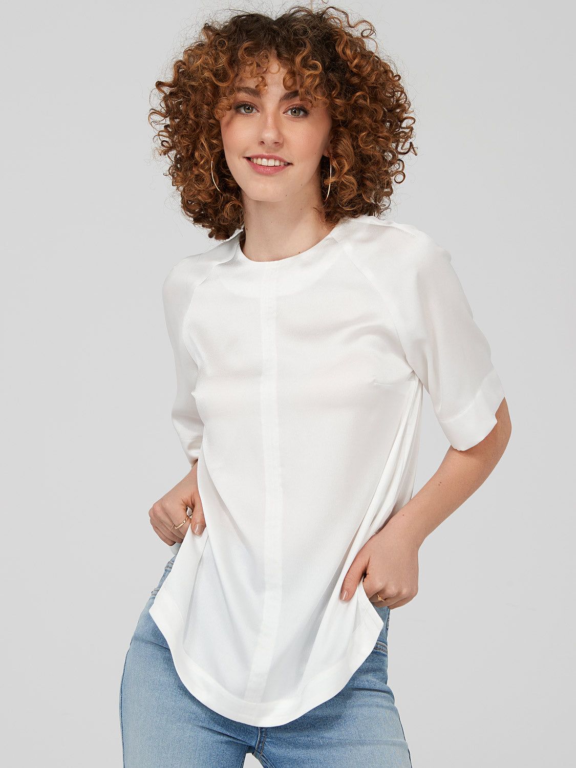 Satin Short Sleeve Top sold by Suzy Shier
