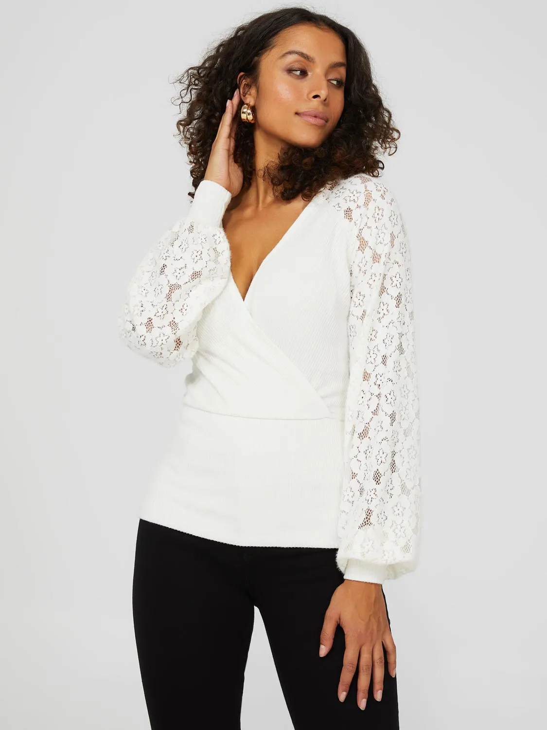 Lace Long Sleeve Crossover Top sold by Suzy Shier product image thumbnail 3