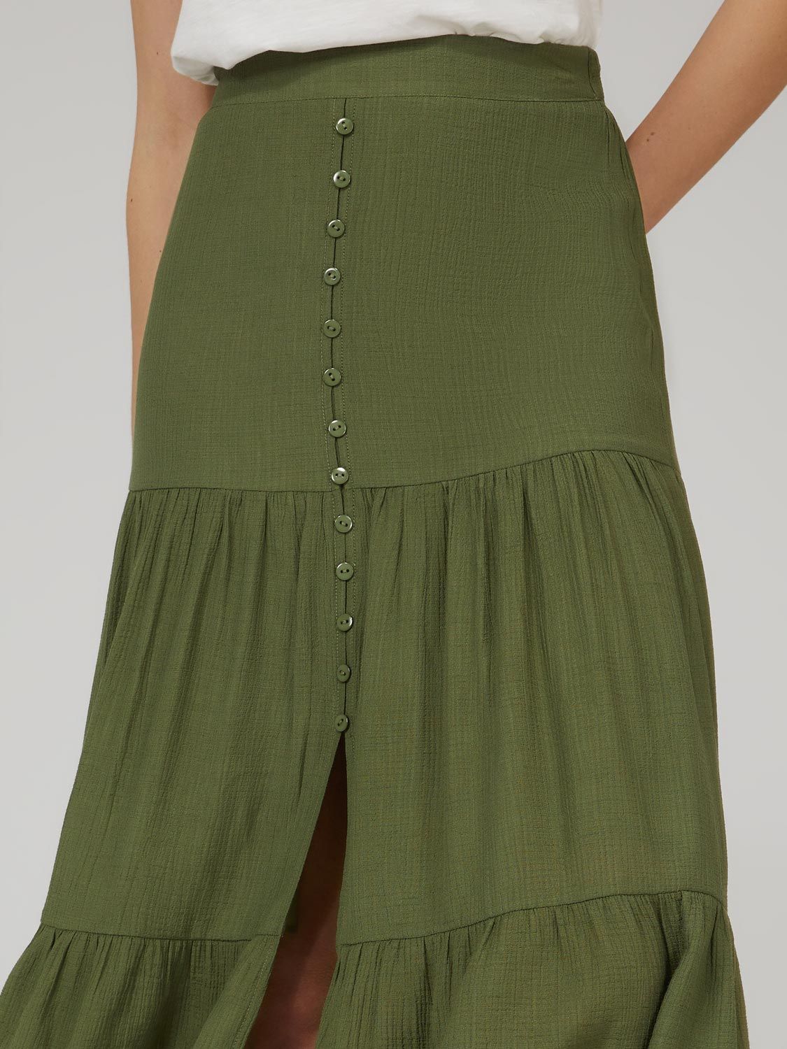 Tiered Button-Down Maxi Skirt With Front Slit sold by Suzy Shier product image thumbnail 7