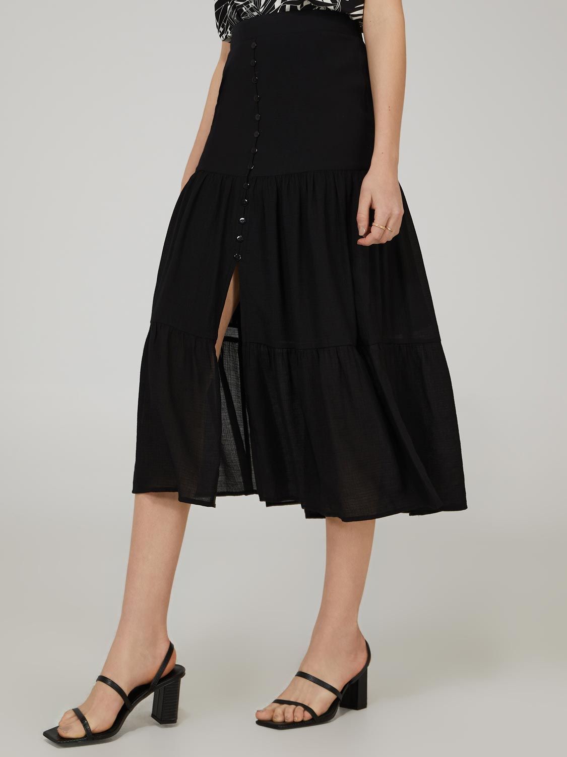 Tiered Button-Down Maxi Skirt With Front Slit sold by Suzy Shier product image thumbnail 2