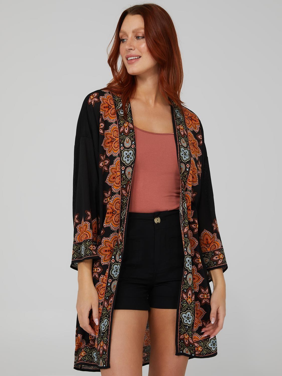 3/4 Sleeve Border Print Kimono sold by Suzy Shier product image thumbnail 3