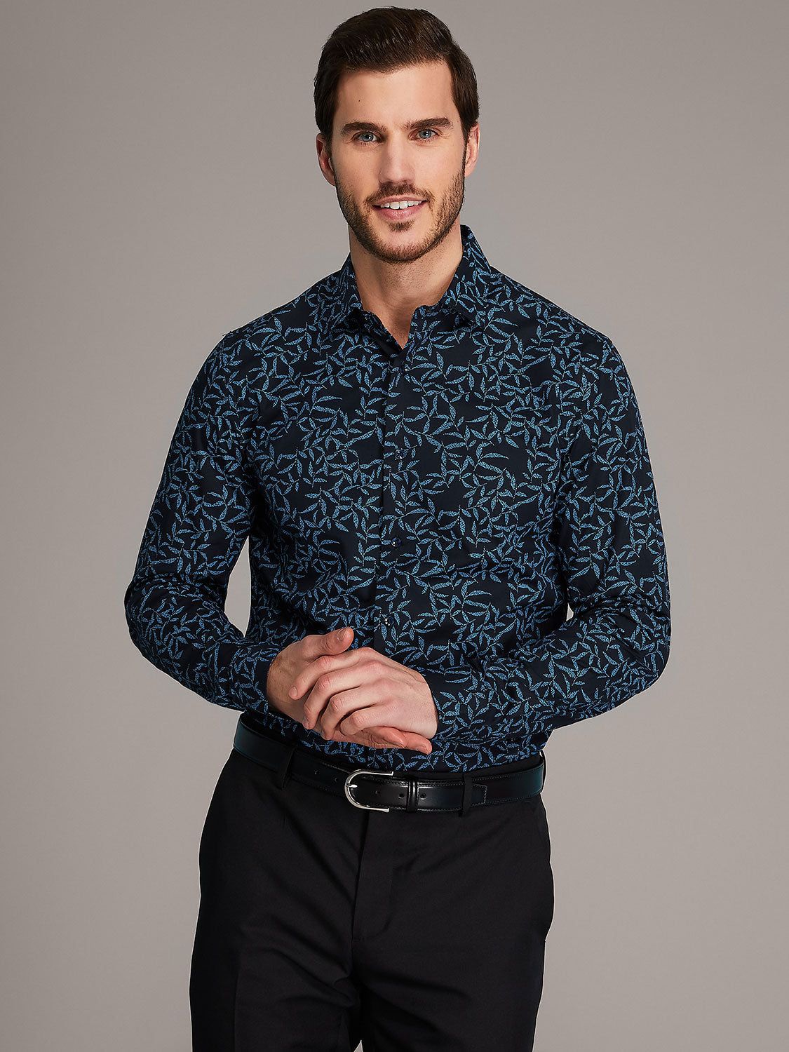 Leaf Motif Slim Fit Printed Dress Shirt sold by Suzy Shier
