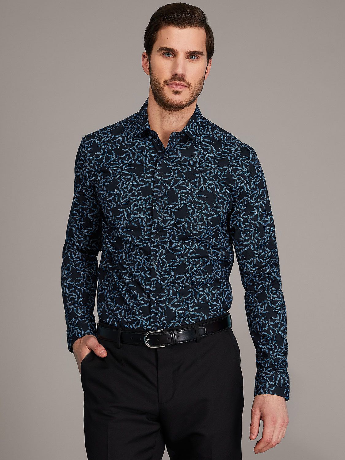 Leaf Motif Slim Fit Printed Dress Shirt sold by Suzy Shier product image thumbnail 4
