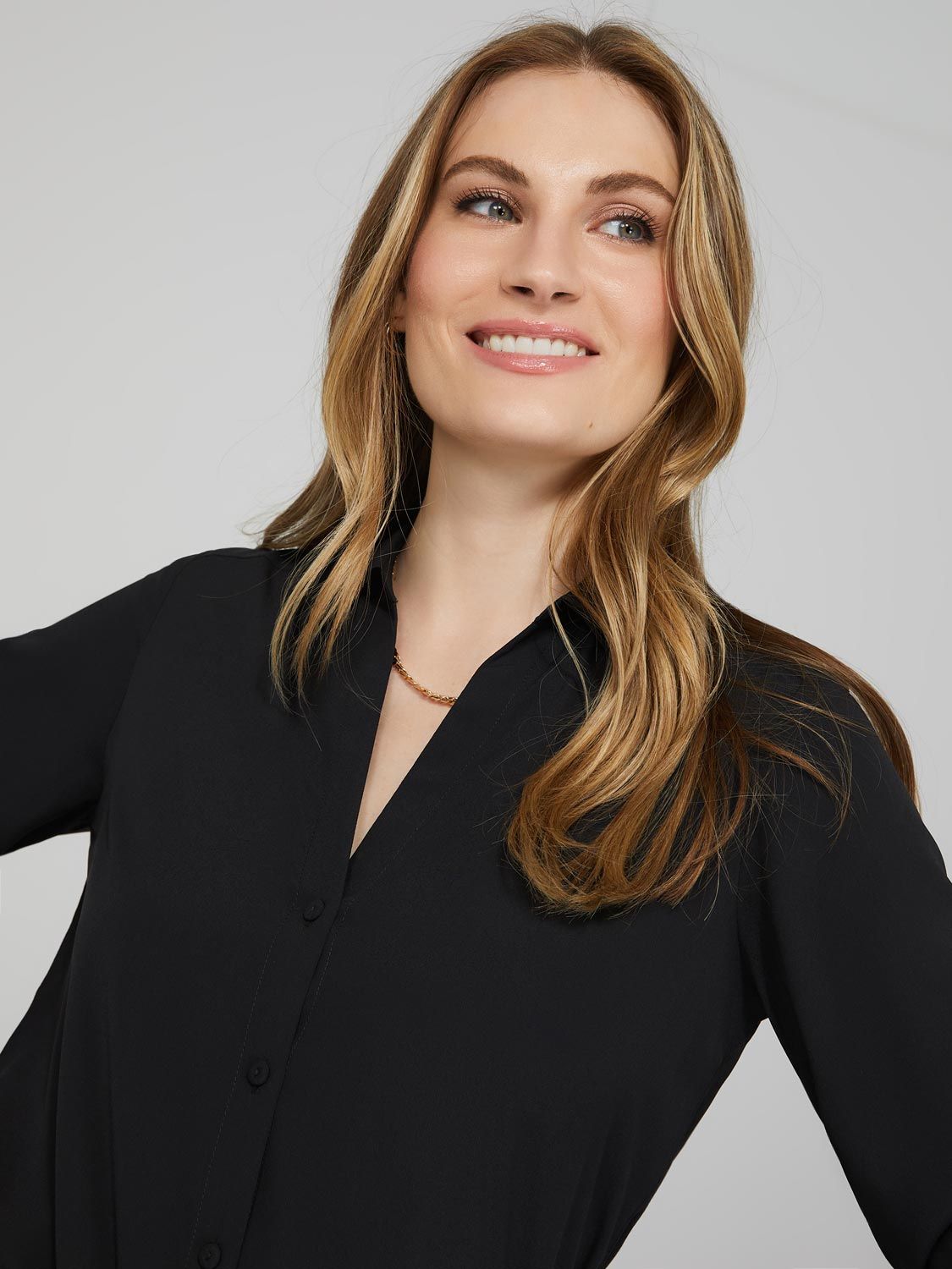 Chiffon Split Neck Button-Front Blouse sold by Suzy Shier product image thumbnail 3