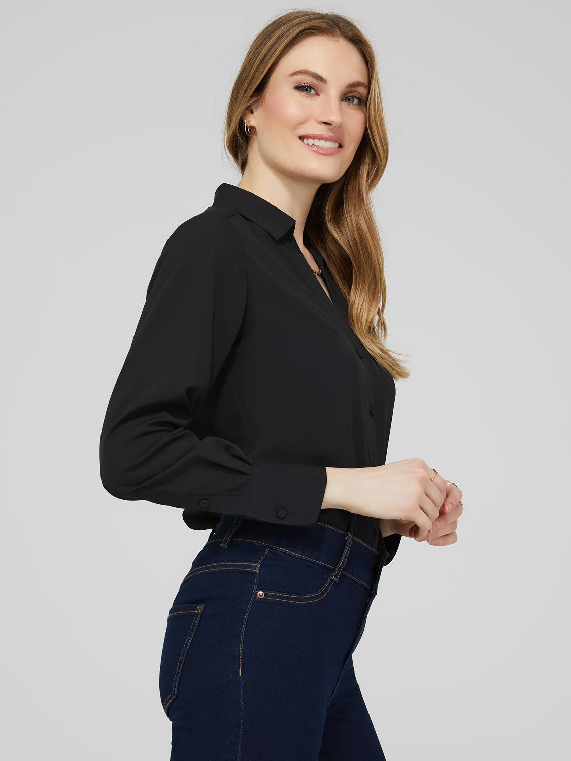 Chiffon Split Neck Button-Front Blouse sold by Suzy Shier product image thumbnail 4