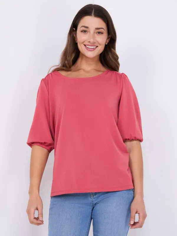 Textured Crepe Balloon Sleeve Top sold by Suzy Shier