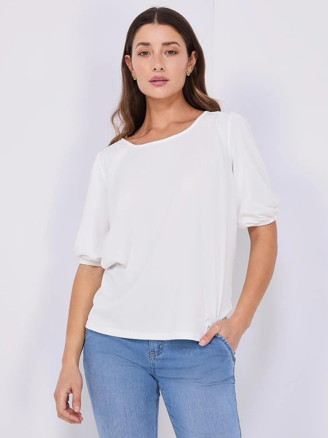 Textured Crepe Balloon Sleeve Top sold by Suzy Shier product image thumbnail 5