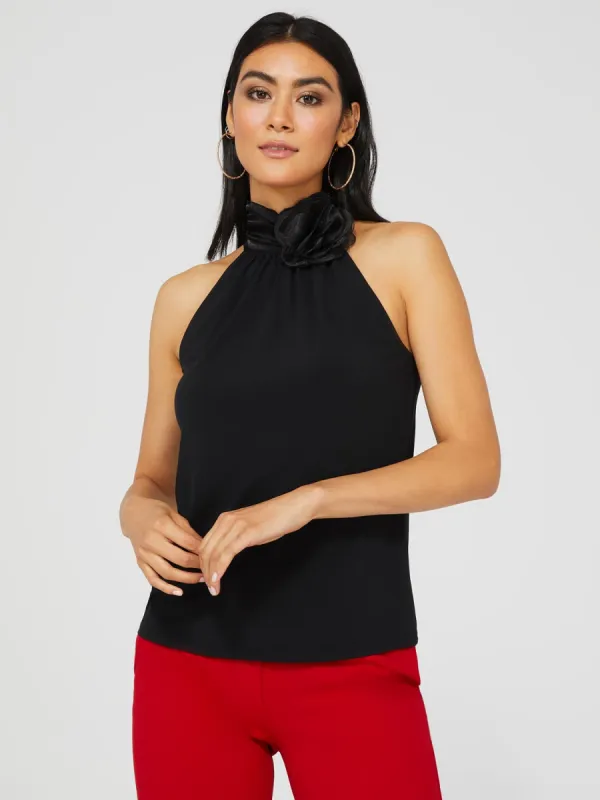 Halter Top With Flower Neck Detail sold by Suzy Shier