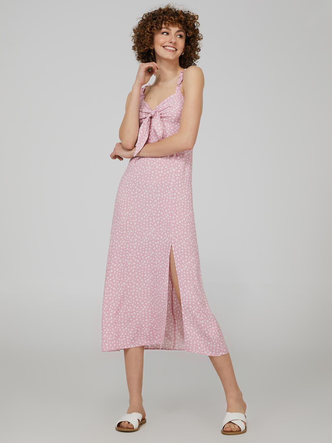 Printed Midi Dress With Front Tie sold by Suzy Shier product image thumbnail 4