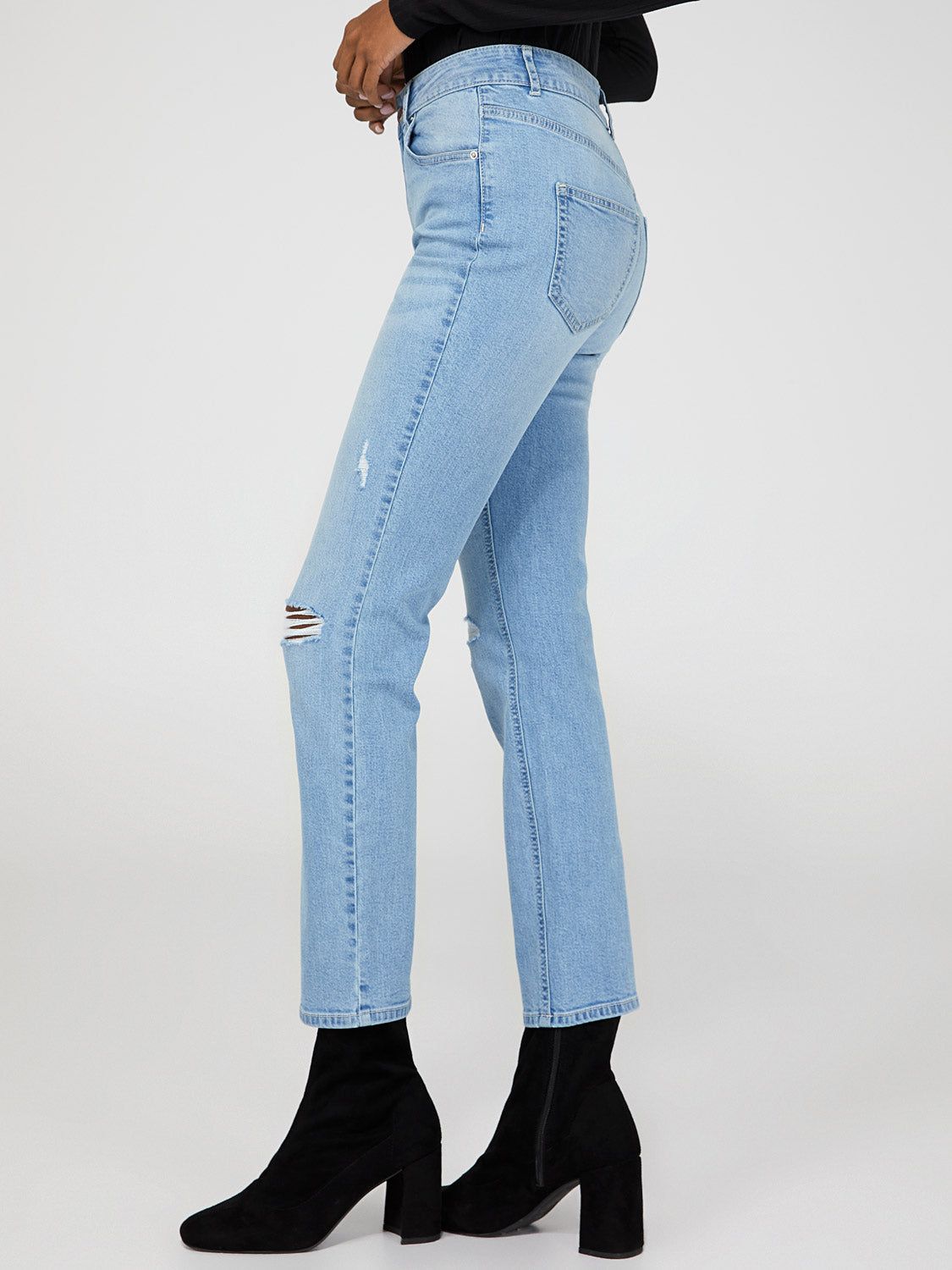 High Waisted Straight Leg Distressed Jeans sold by Suzy Shier product image thumbnail 7