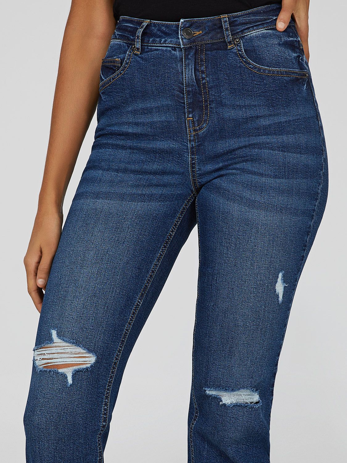 High Waisted Straight Leg Distressed Jeans sold by Suzy Shier product image thumbnail 4