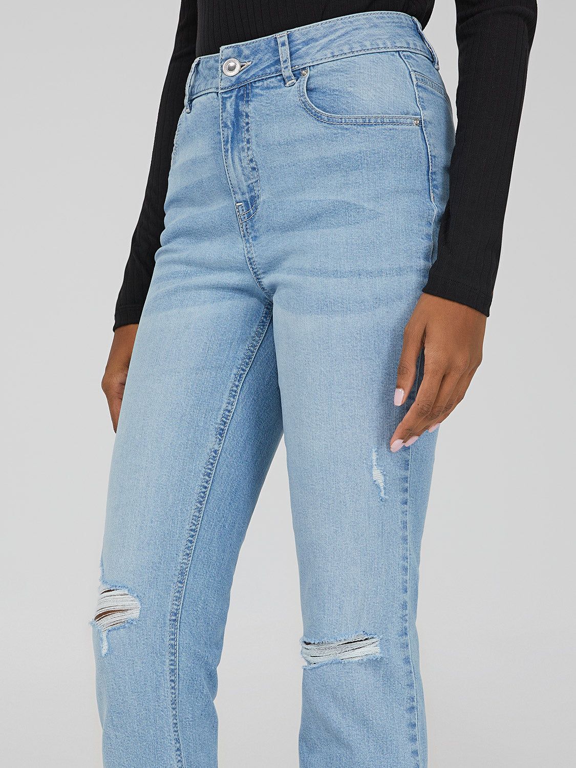 High Waisted Straight Leg Distressed Jeans sold by Suzy Shier product image thumbnail 6