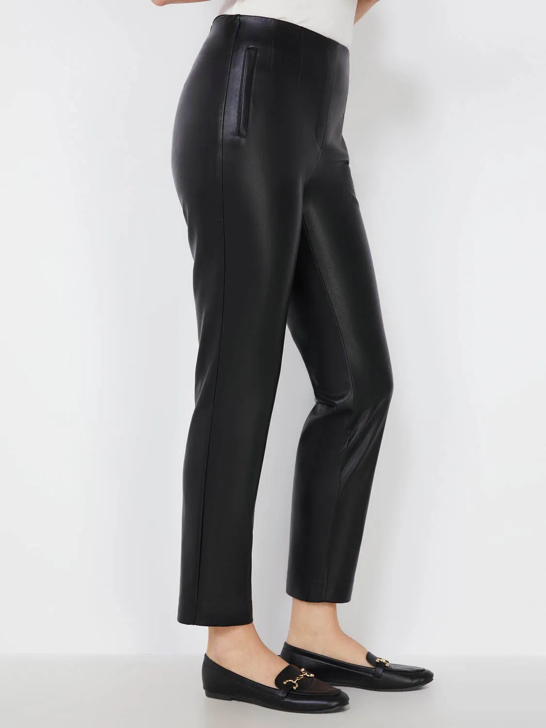 High-Waisted Faux Leather Slim Leg Pants sold by Suzy Shier product image thumbnail 3