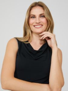 Sleeveless Crepe Cowl Neck Top With Rhinestone Details sold by Suzy Shier