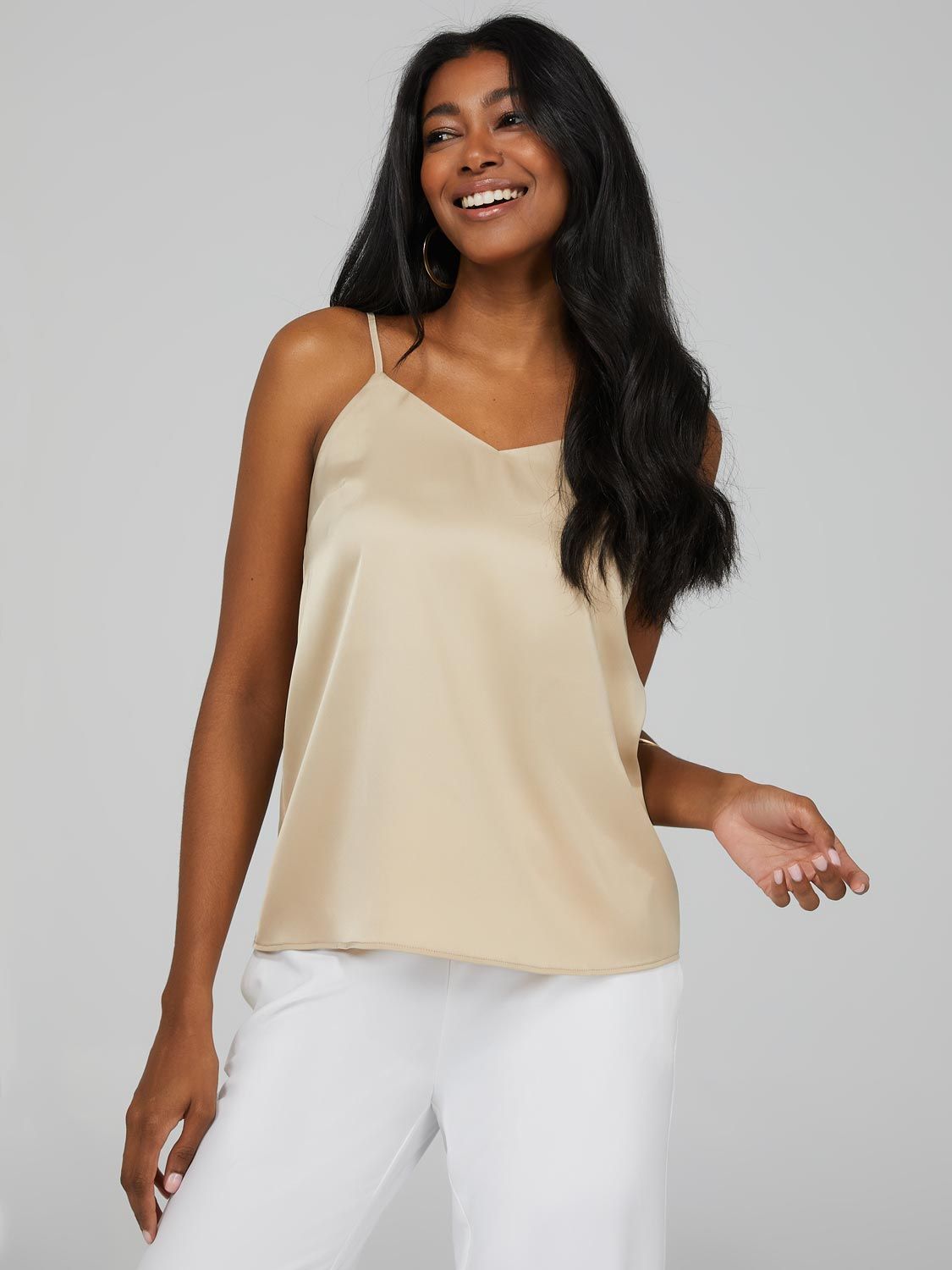 Satin V-Neck Tank Top sold by Suzy Shier