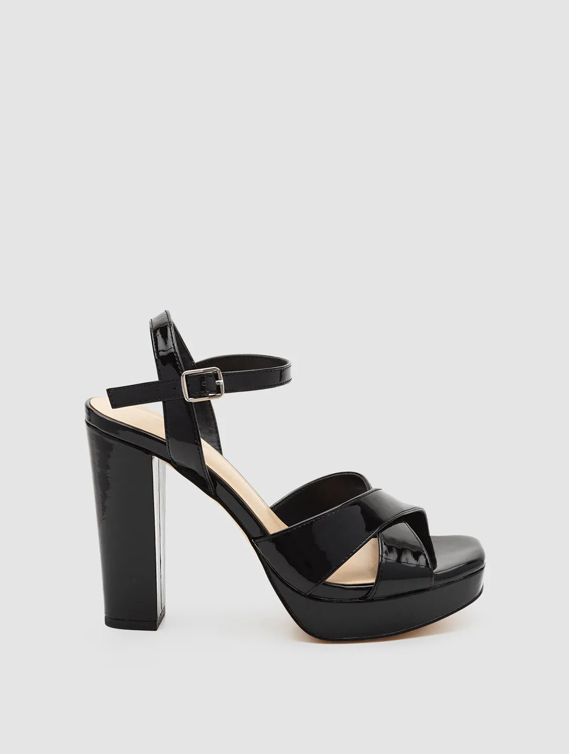 Criss Cross Square Toe High Heel Platform Sandal sold by Suzy Shier