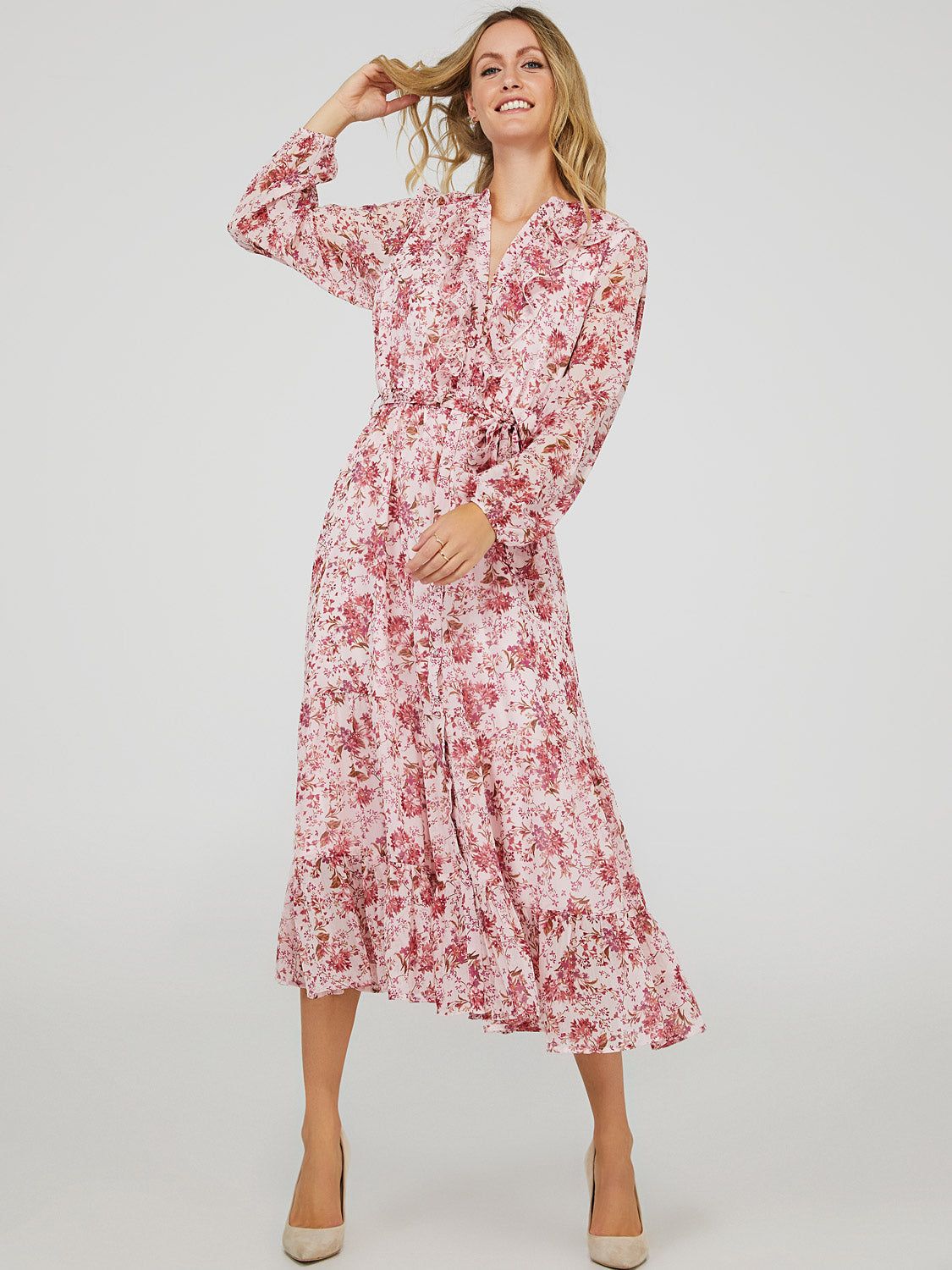 Printed Ruffled Midi Dress sold by Suzy Shier product image thumbnail 3