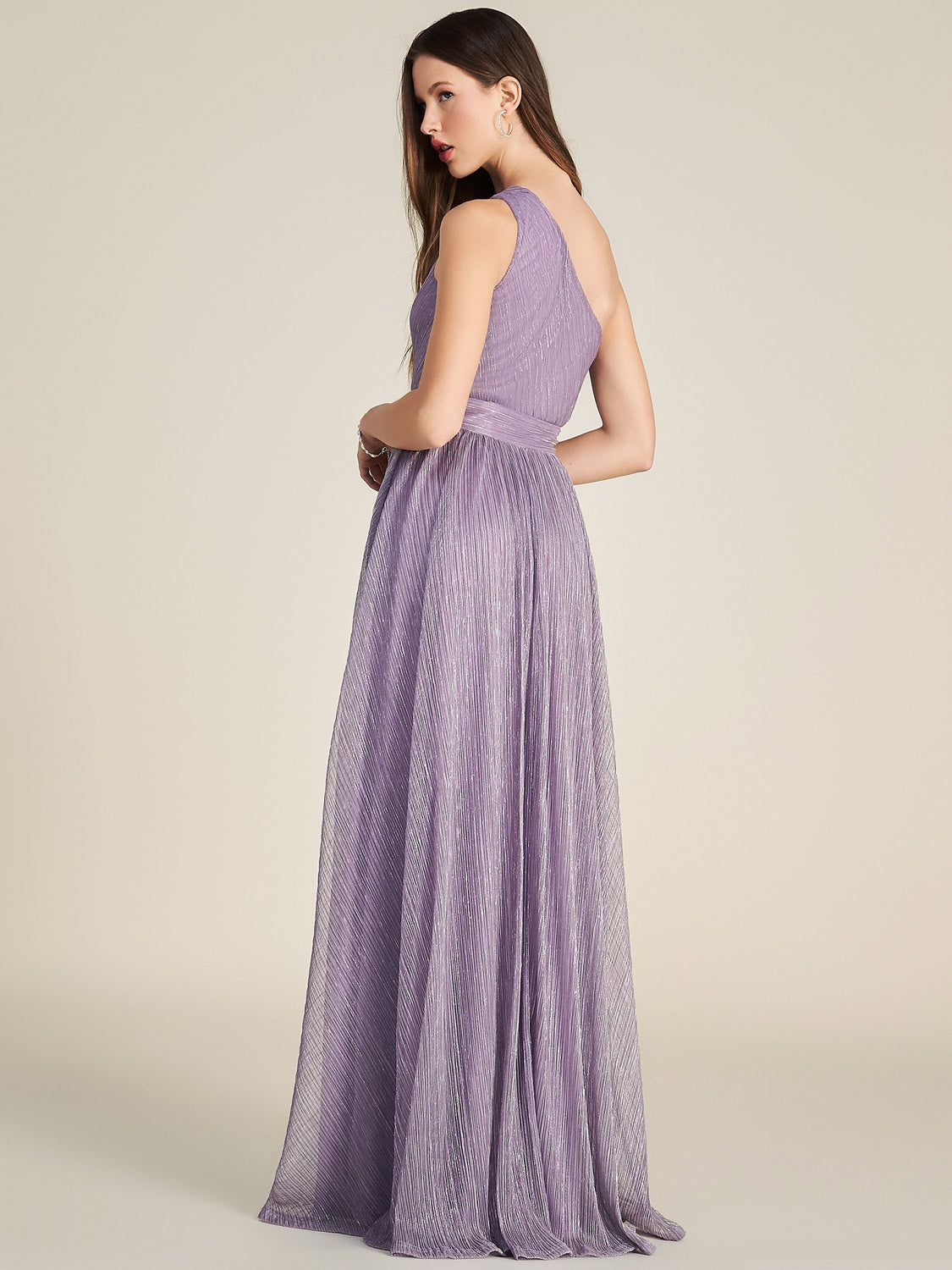 One-Shoulder Metallic Gown With Front Cutout sold by Suzy Shier product image thumbnail 4