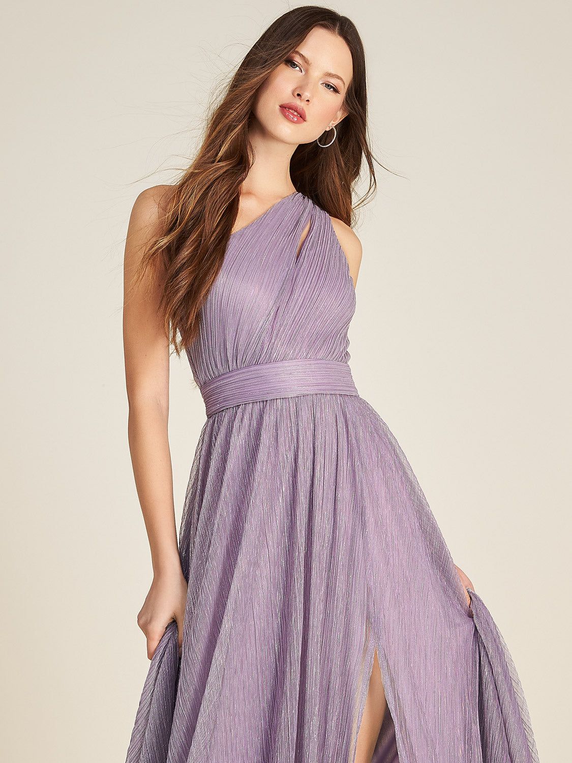 One-Shoulder Metallic Gown With Front Cutout sold by Suzy Shier product image thumbnail 2