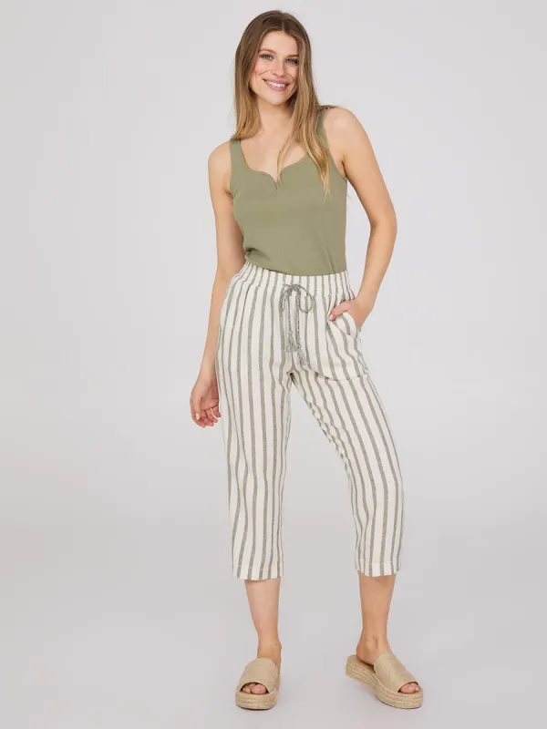Striped Linen Slim Leg Capris sold by Suzy Shier