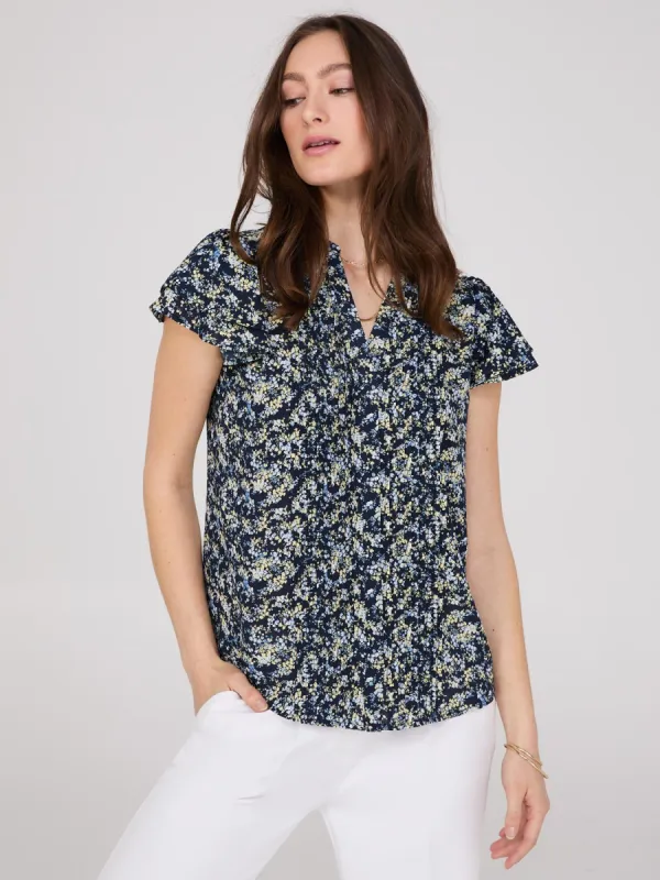 Floral Print Flutter Sleeve Button-Front Blouse sold by Suzy Shier