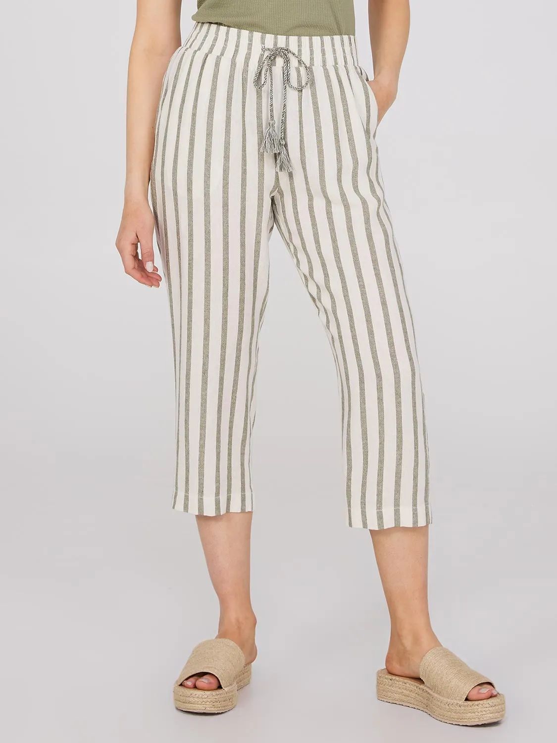 Striped Linen Slim Leg Capris sold by Suzy Shier product image thumbnail 2