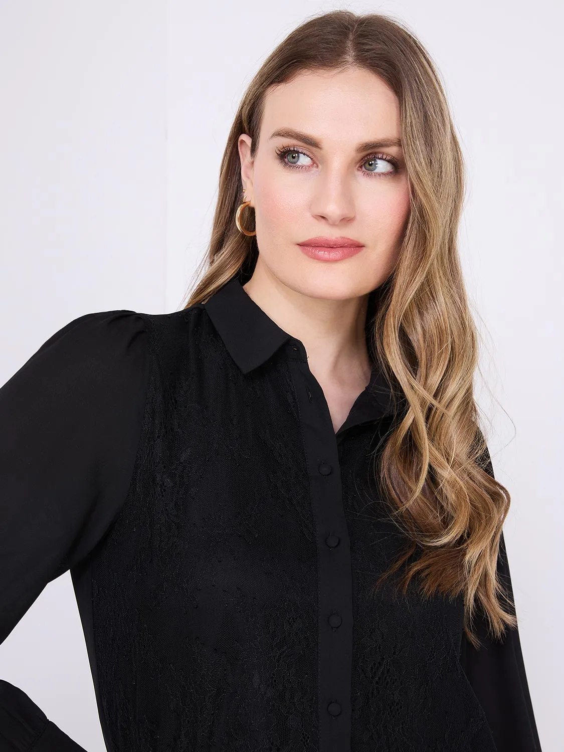 Chiffon Lace Button-Front Blouse sold by Suzy Shier product image thumbnail 2