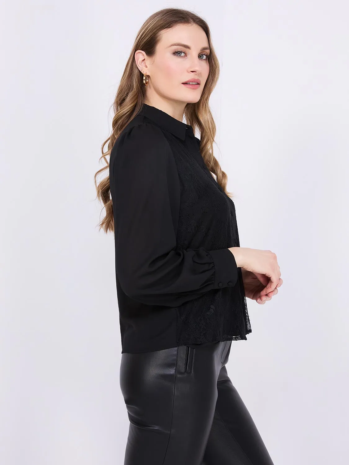 Chiffon Lace Button-Front Blouse sold by Suzy Shier product image thumbnail 4