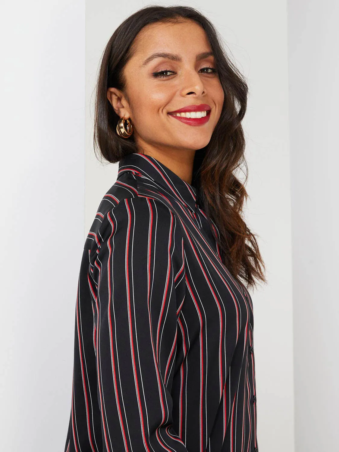 Double Pinstripe Satin Button-Front Blouse sold by Suzy Shier product image thumbnail 3