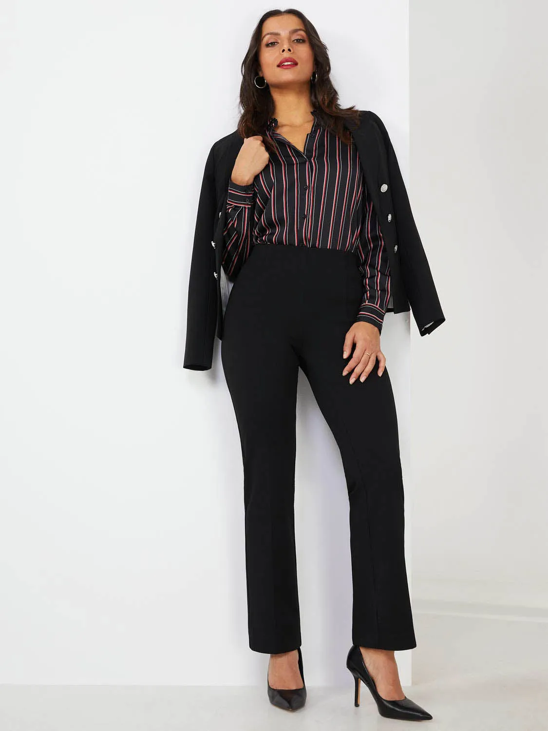 Double Pinstripe Satin Button-Front Blouse sold by Suzy Shier product image thumbnail 2