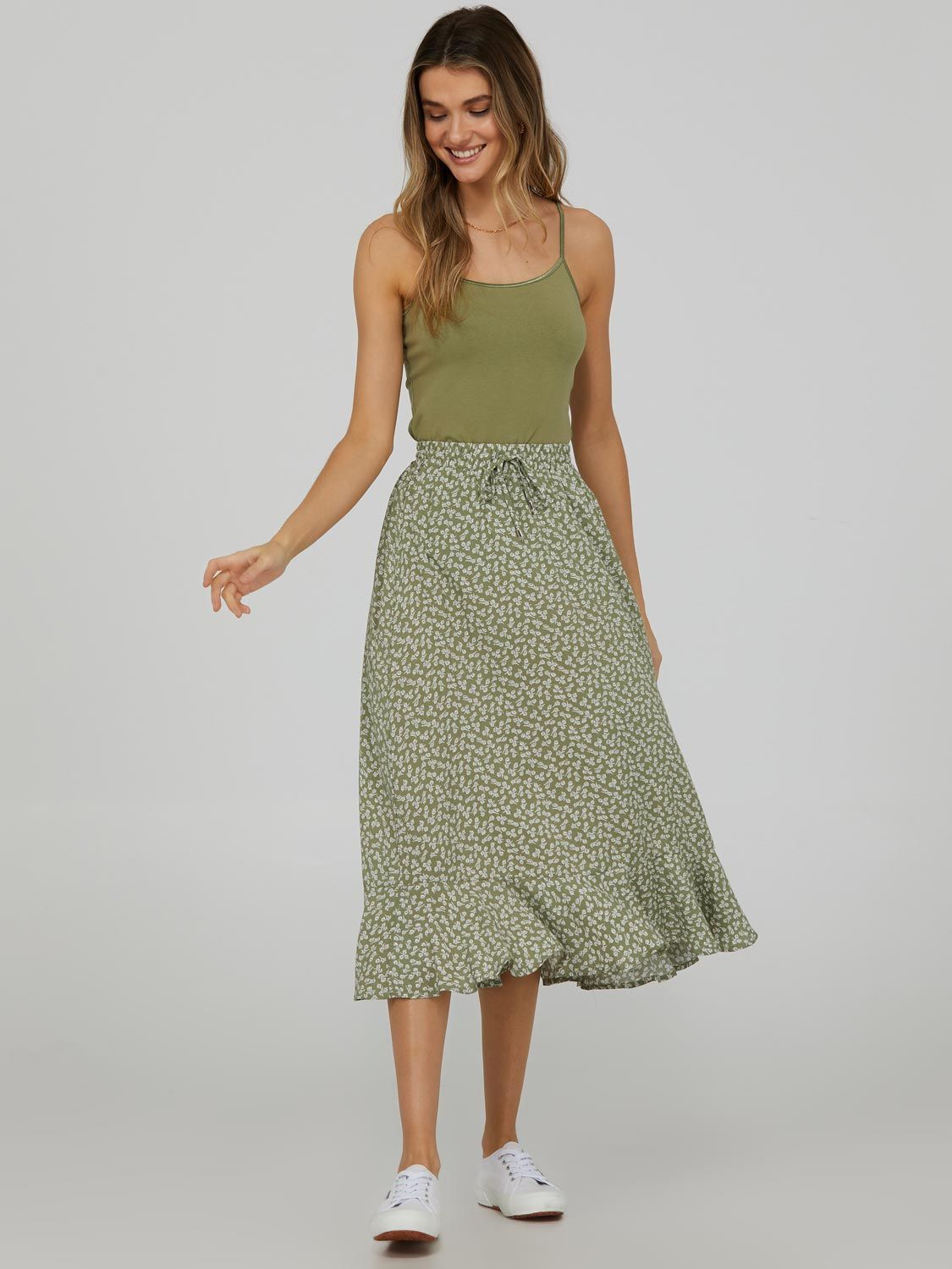 Floral Print Flounce Midi Skirt sold by Suzy Shier