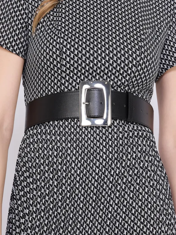 Silver Buckle Faux Leather Belt sold by Suzy Shier