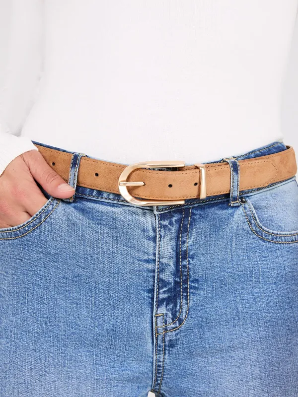 Faux Suede Gold Buckle Belt sold by Suzy Shier