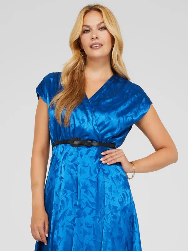 Satin Jacquard Crossover Dress With Belt sold by Suzy Shier