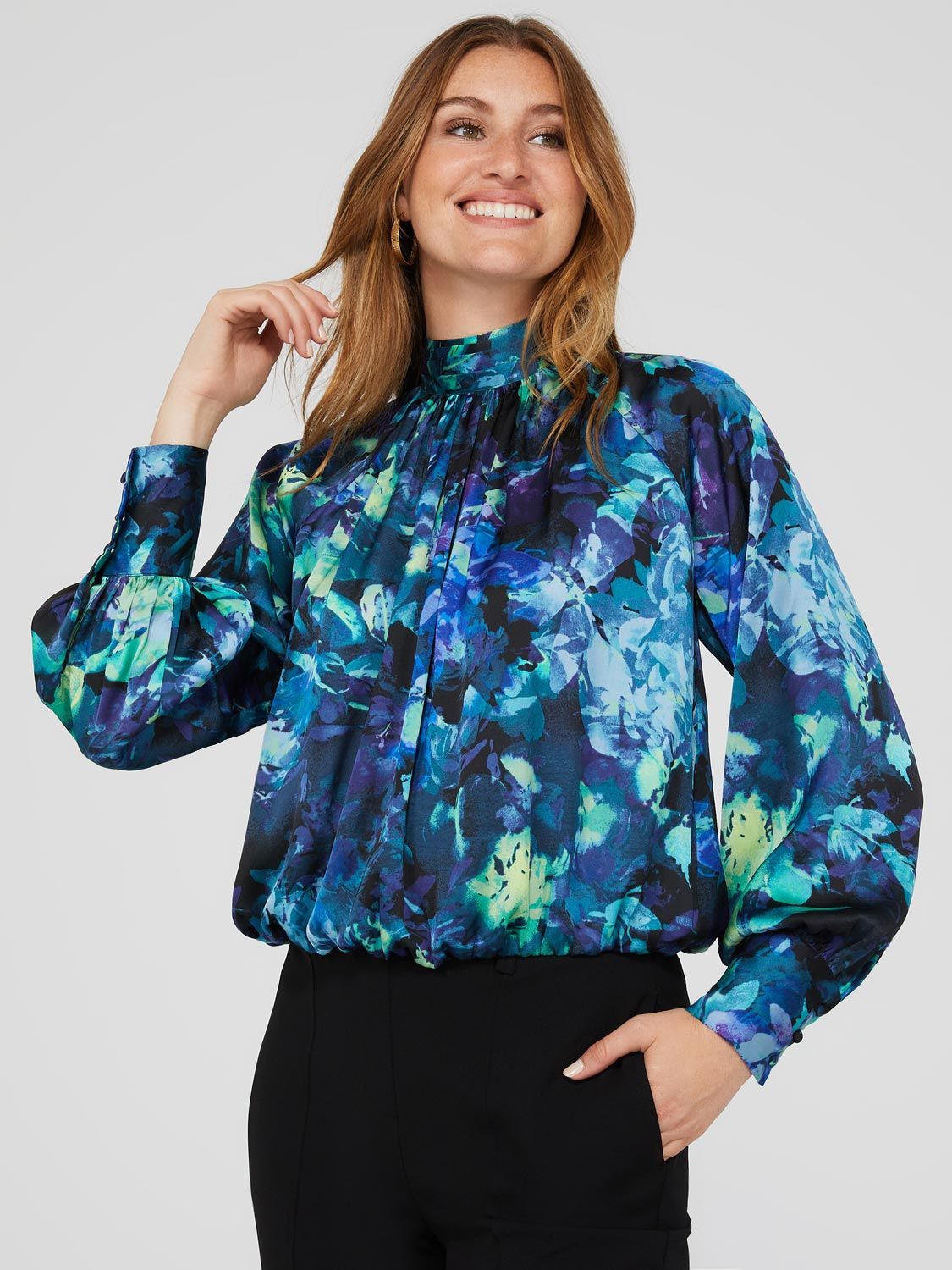 Satin Floral Print High Neck Blouse sold by Suzy Shier product image thumbnail 4