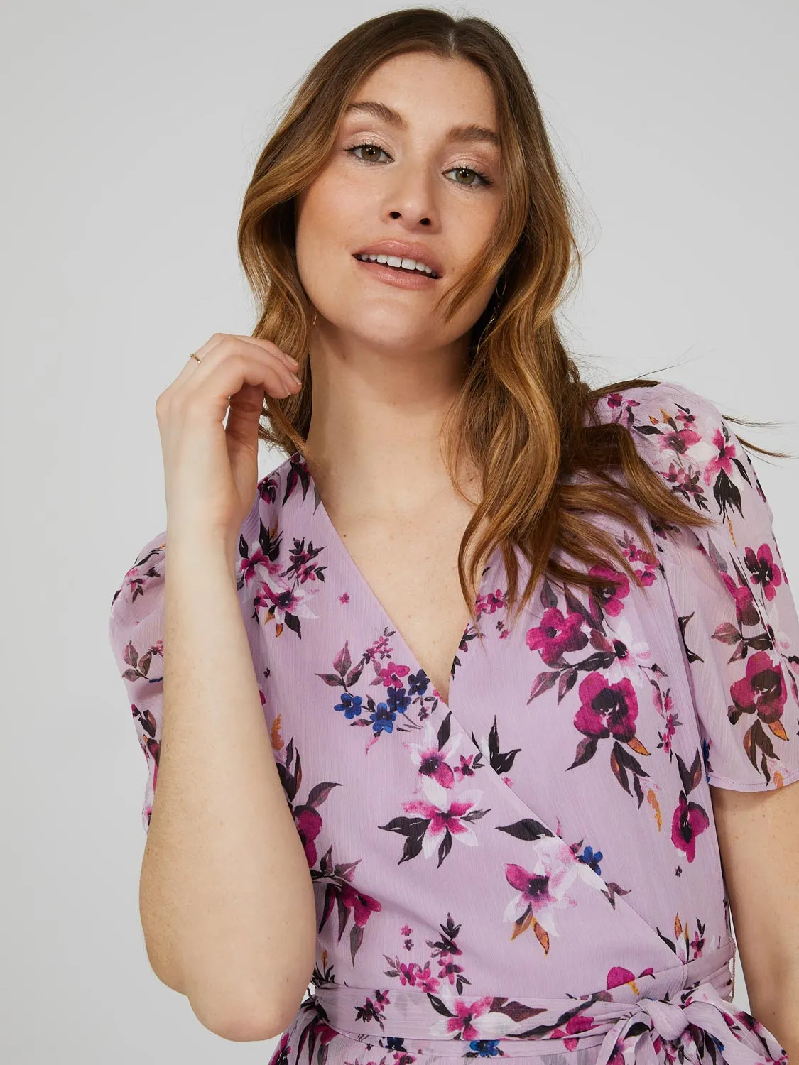 Floral Print Cross-Front High-Low Midi Dress sold by Suzy Shier product image thumbnail 2