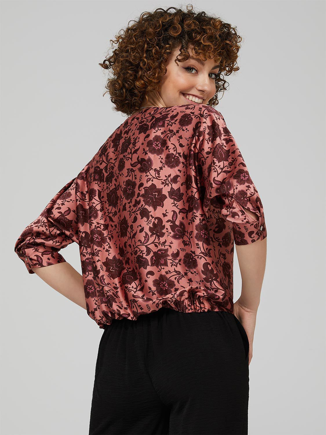 Printed Satin V-Neck Top With Dolman Sleeves sold by Suzy Shier product image thumbnail 4