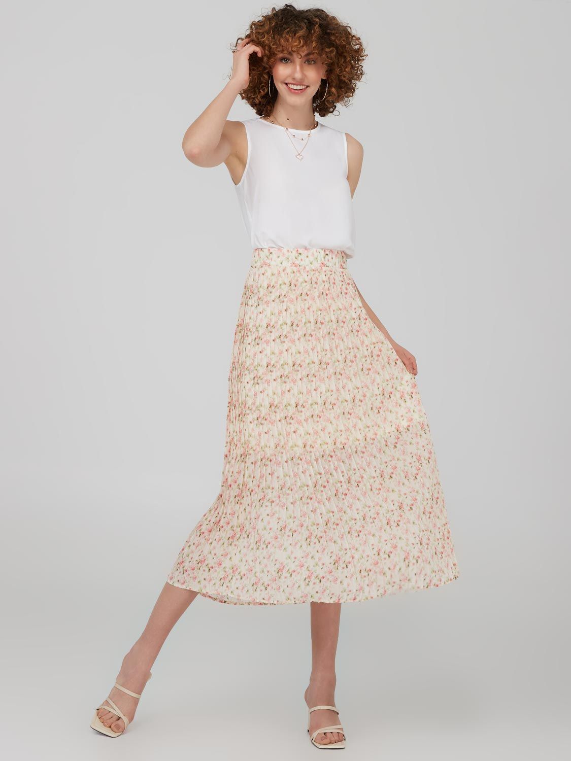 Printed Pleated Midi Skirt sold by Suzy Shier