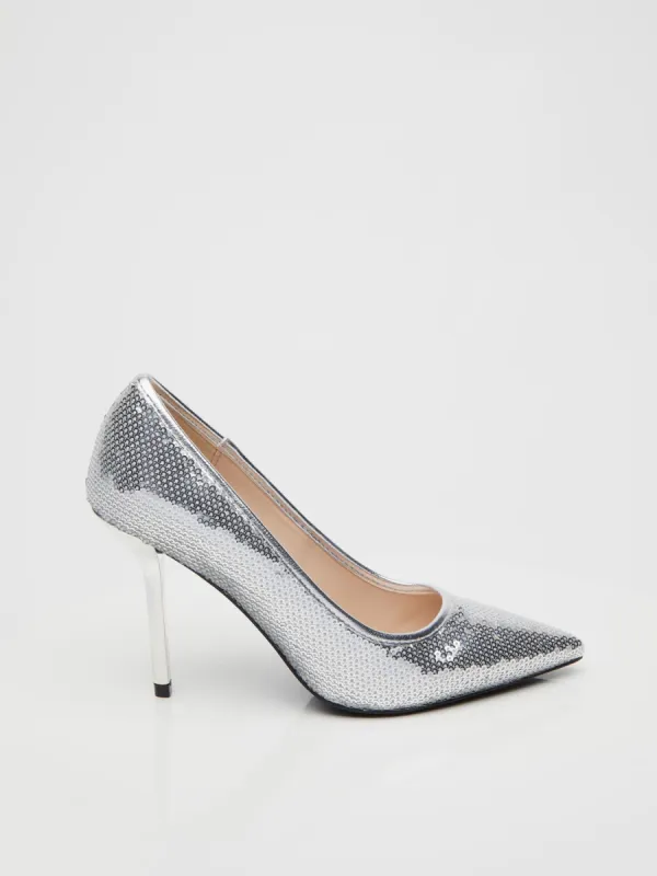 Pointed Toe Sequin High Heel Pump sold by Suzy Shier