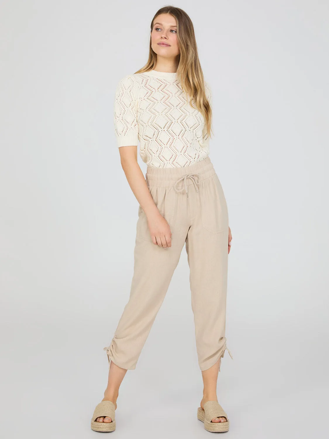 Linen Drawstring Hem Capri Pants sold by Suzy Shier
